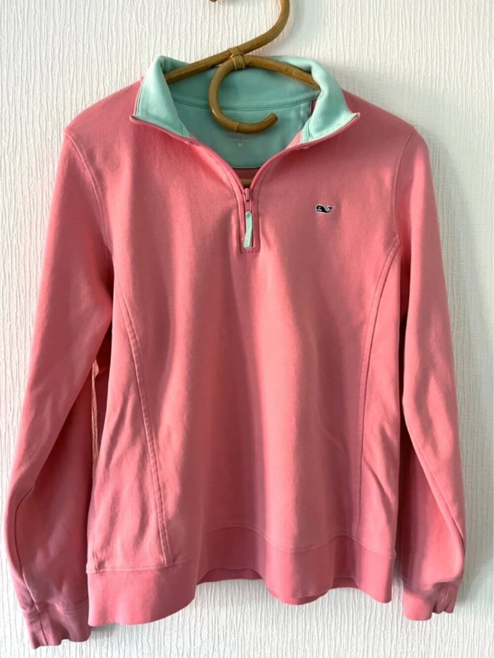 Women’s Coral & Mint Quarter-Zip Pullover, Size M